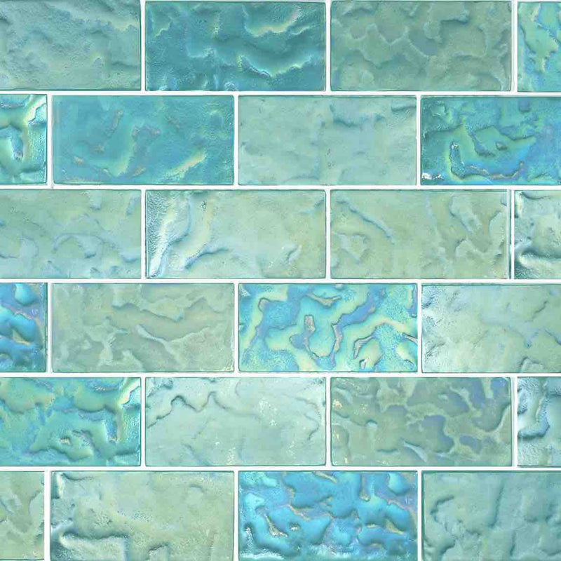 Iridescent Glass Subway Tile Jade 2x4 for pools and spas