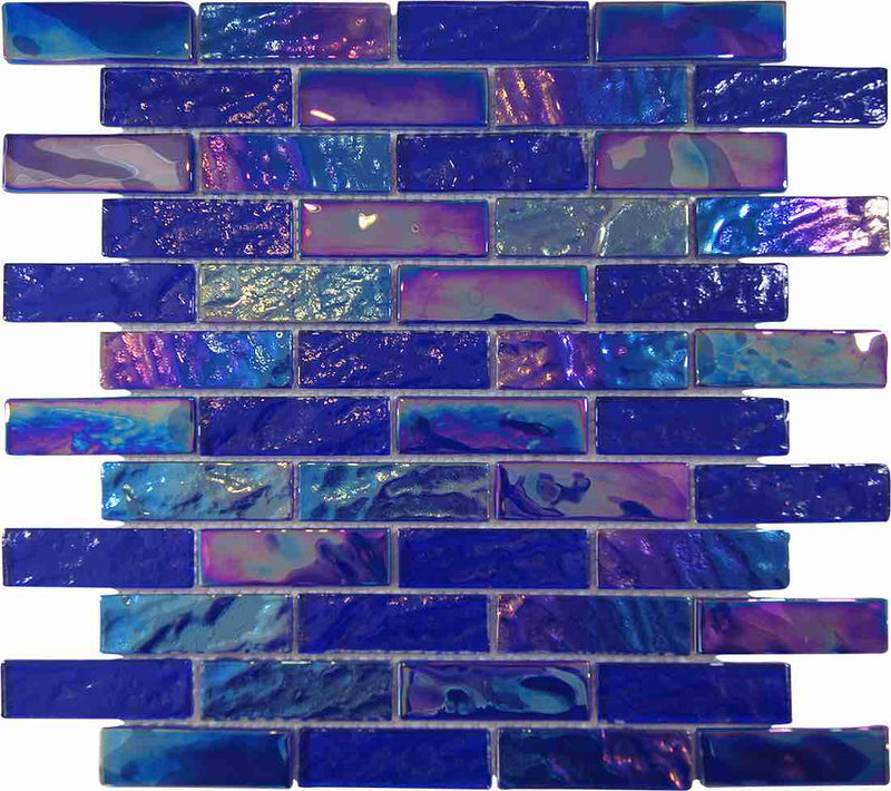 Iridescent Glass Tile SoCal Cobalt Blue 1x3 for pool
