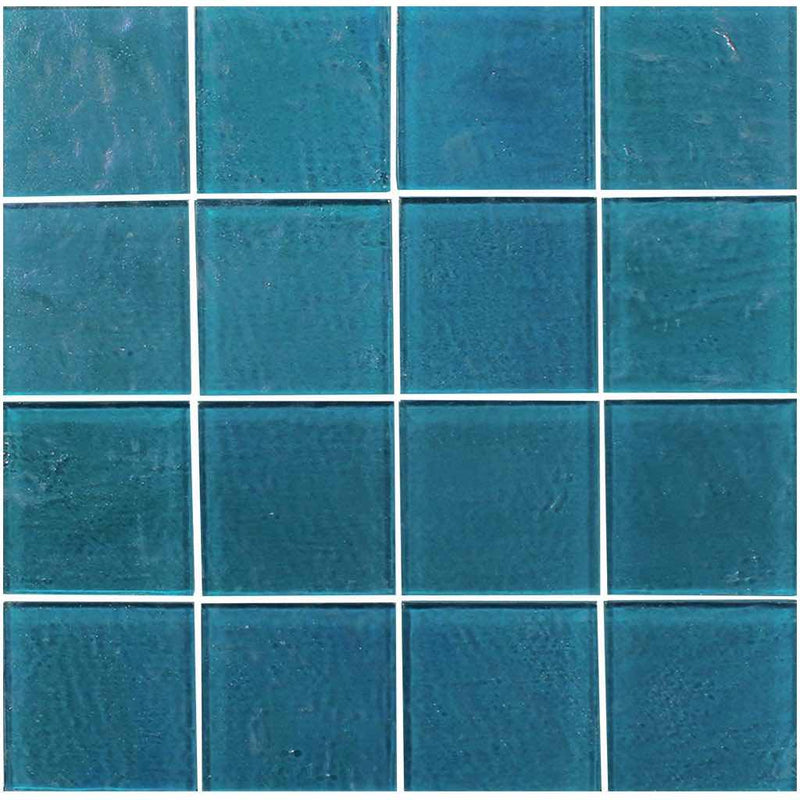 Iridescent Glass Tile Veranda Turquoise 3x3 for swimming pool and spas