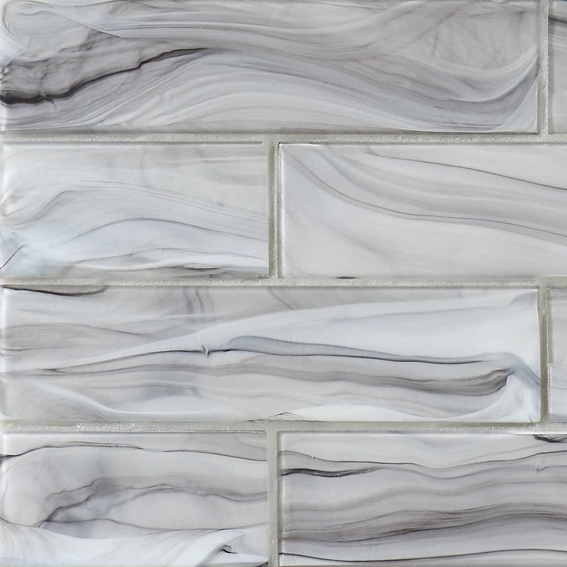 Liquified Glass Subway Tile Storm 3x12 Glossy for kitchen backsplash and bathrooms