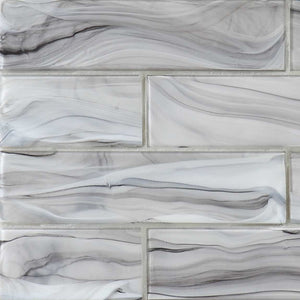 Liquified Glass Subway Tile Storm Matte Finish 3x12 for kitchen backsplash and bathrooms.