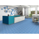 Lobby featuring blue and white hexagon porcelain tiles