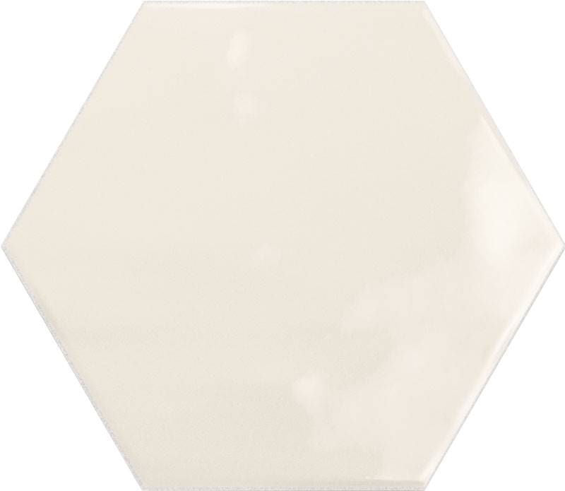Magnolia Hex Ivory Ceramic Tile 6x7 for kitchen backsplash, bathroom, and shower walls.