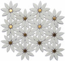 Marble Mosaic Tile White Gold Flower for backsplash, bathroom walls, fireplace, and featured walls