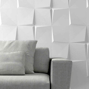 Matte White 6x6 Square 3D Wall Tile featured on a living room accent wall