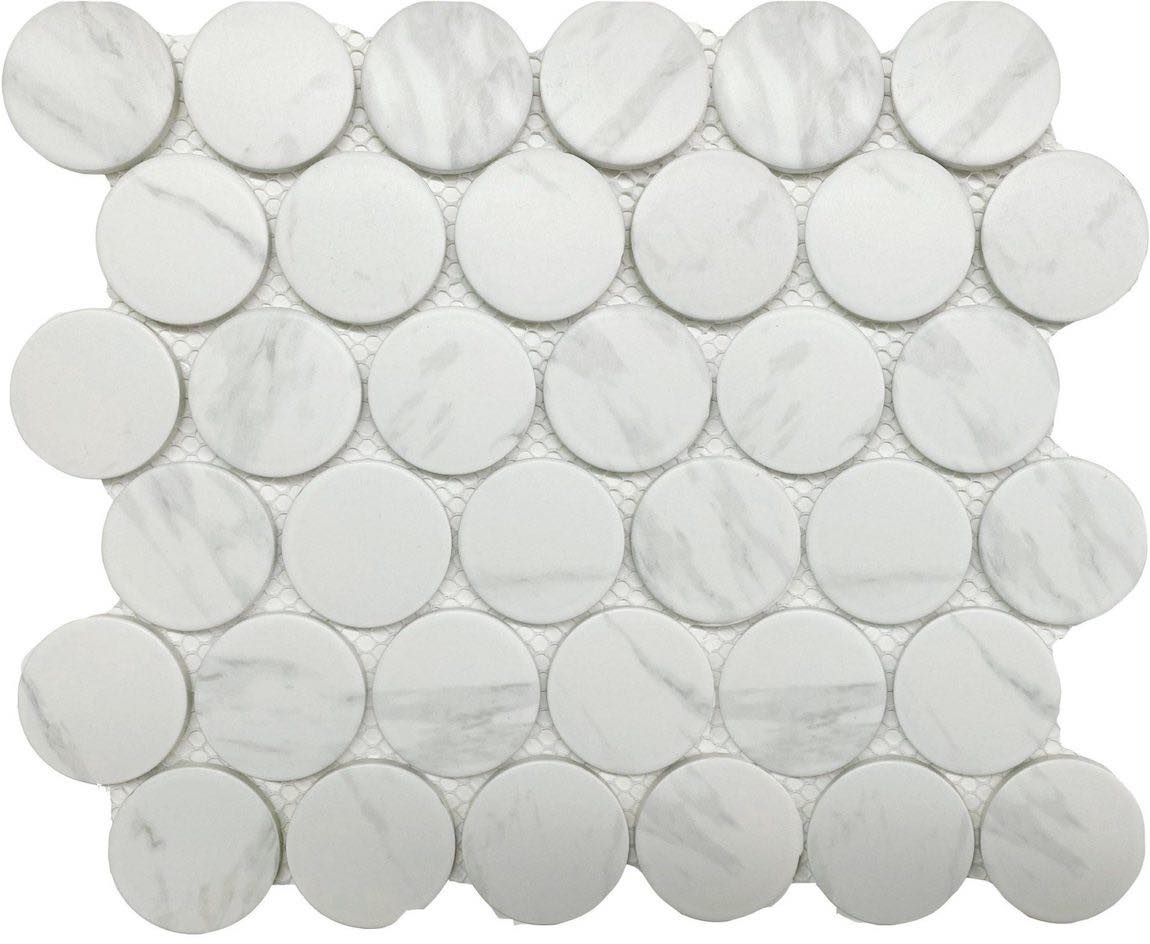 Matte Porcelain Mosaic Tile Rounded Carrara 2''