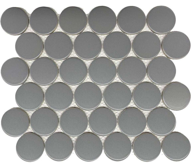 Matte Porcelain Mosaic Tile Rounded Grey 2'' for floors and walls