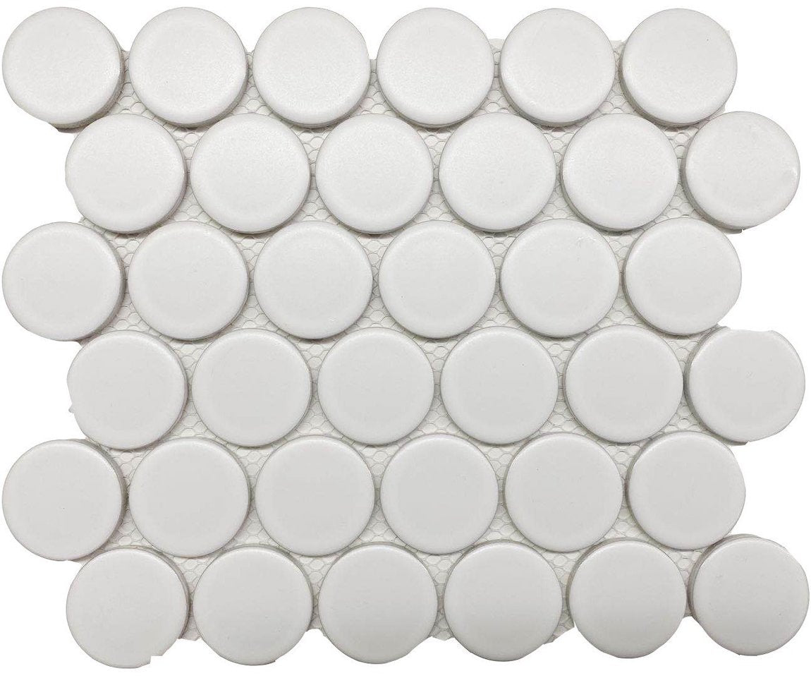 Matte Porcelain Mosaic Tile Rounded White 2''