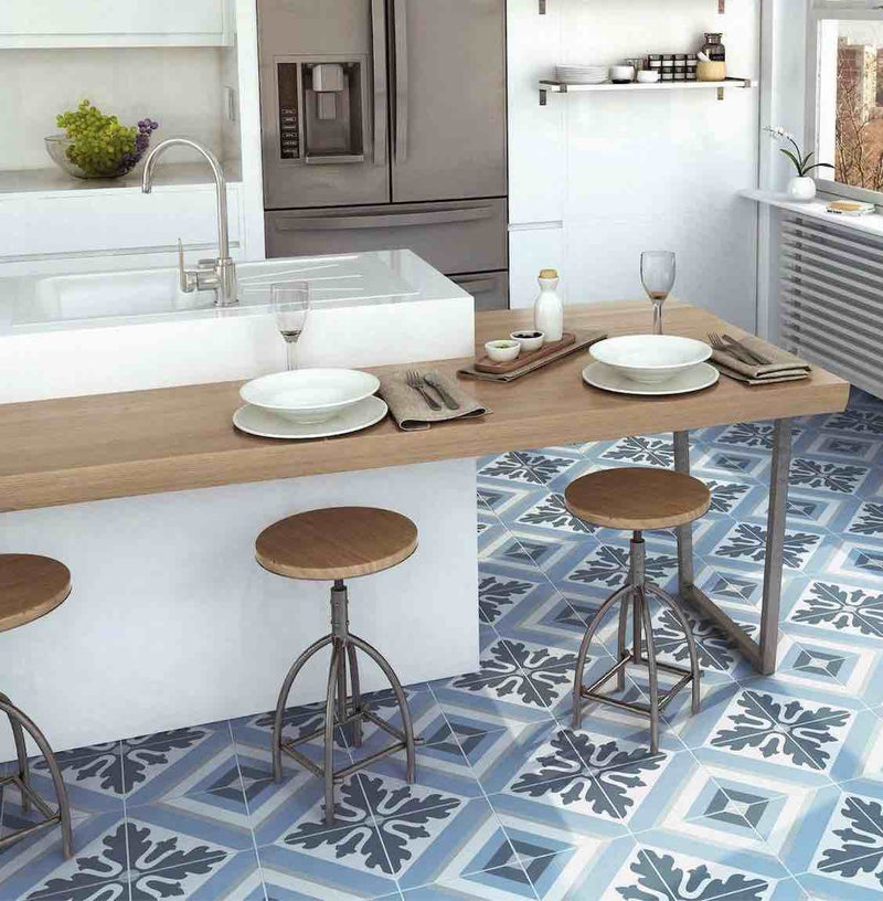 Patterned Porcelain Tile Mix Blue 8x8 | Mineral Tiles