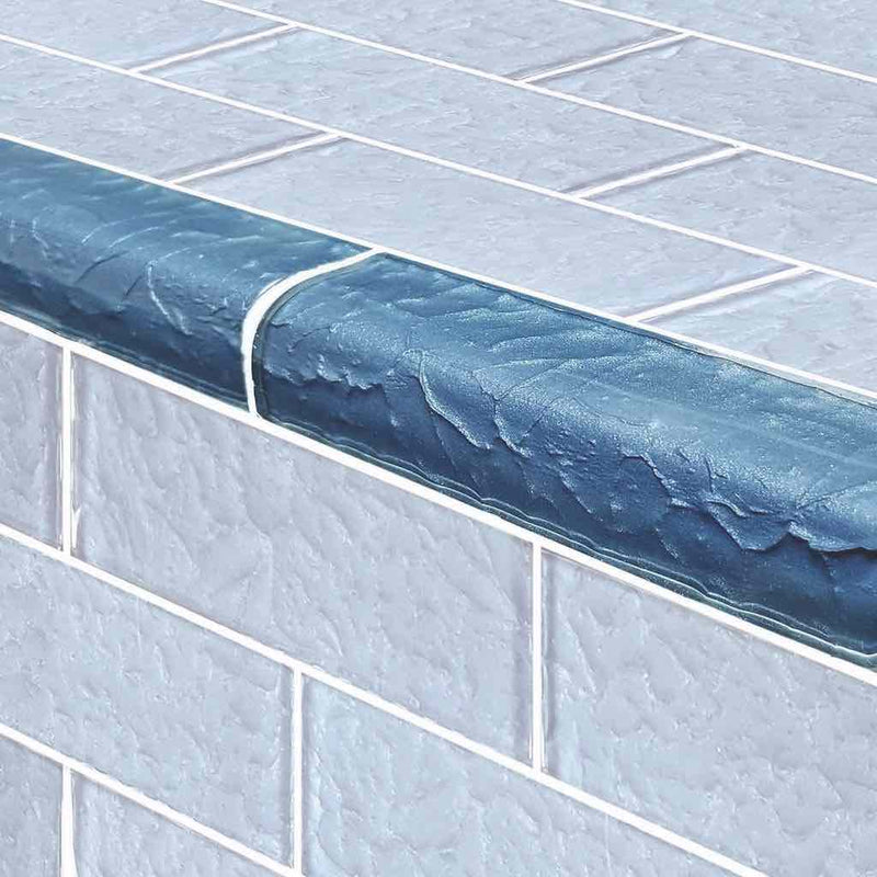 Surfaced Pool Glass Trim Tile Metallic Blue 2x6 - 1 Linear Foot