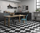 Patterned Porcelain Tile Modern 8x8 installed on a black and white kitchen