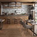 Patterned Floor and Wall Tile Relic Gray 8 x 8 installed on a coffee bar