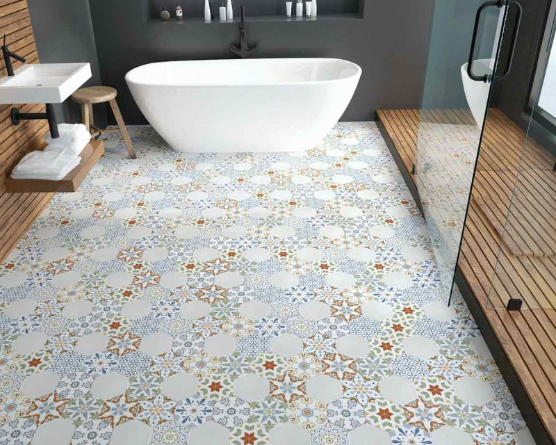 Patterned bathroom floor shop tiles