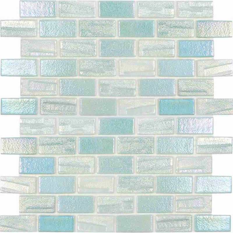 Recycled Brick Iridescent Glass Tile Aqua for swimming pool and spas