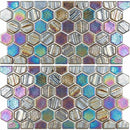 Recycled Hex Iridescent Glass Tile Black (Two 6" X 12" Pieces) for swimming pool waterline