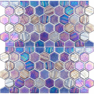 Recycled Hex Iridescent Glass Tile Blue (Two 6" X 12" Pieces) for swimming pool waterline