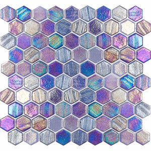 Recycled Hex Iridescent Glass Tile Blue for swimming pool and spas