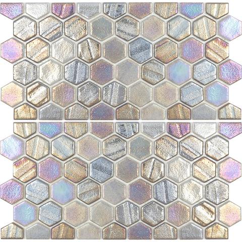 Recycled Hex Iridescent Glass Tile Grey (Two 6" X 12" Pieces)