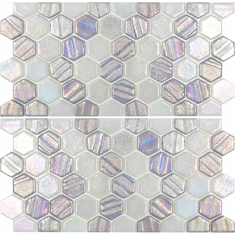 Recycled Hex Iridescent Glass Tile Silver (Two 6" X 12" Pieces) for swimming pool waterline