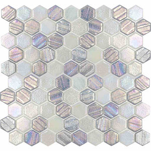 Recycled Hex Iridescent Glass Tile Silver for swimming pool and spas