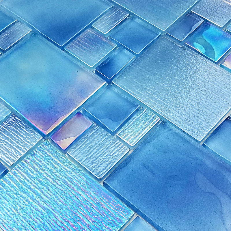 Iridescent Glass Tile French Pattern Space Blue for saltwater pools