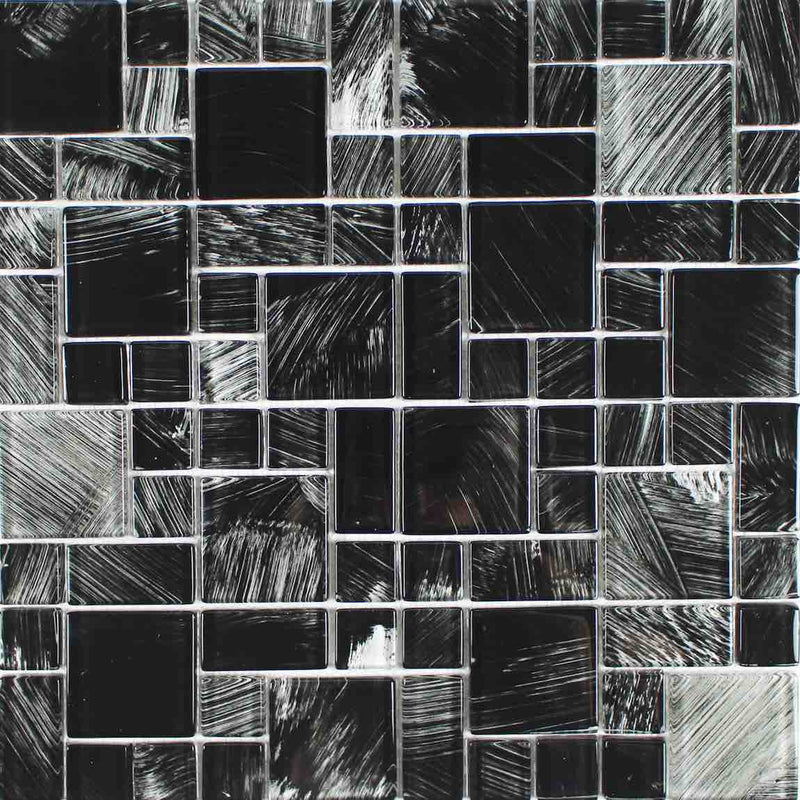 Strokes Glass Mosaic Tile Black Random for swimming pool and spas 