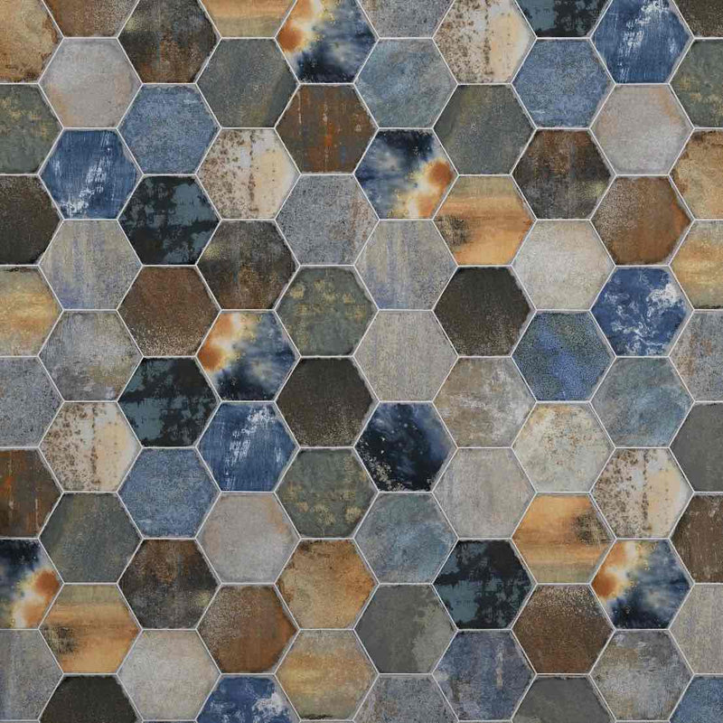 Studio Hexagon Multicolor Porcelain Tile 9x10