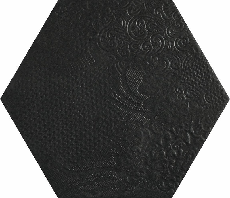 Studio Hexagon Texturized Black Porcelain Tile 9x10
