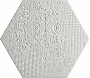 Studio Hexagon Texturized White Porcelain Tile 9x10