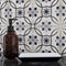 Vintage Washed Distressed Patterned Porcelain Tile Monarch Gray 9x9 featured on a bathroom backsplash