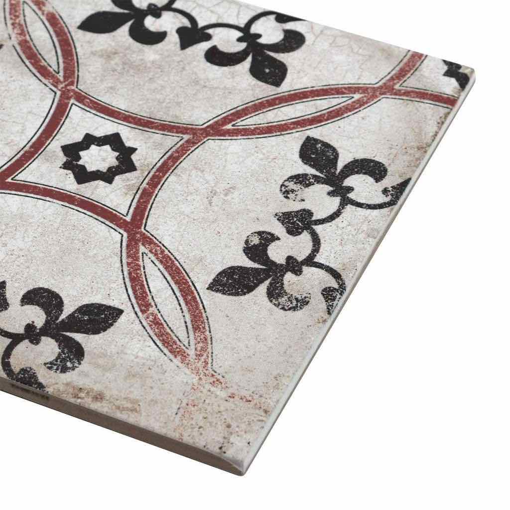 Vintage Patterned Tile Monarch Red 9x9 for bathroom floor and walls