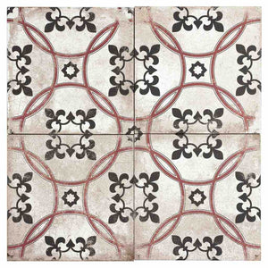 Vintage Patterned Tile Monarch Red 9x9 for kitchen backsplash and floors