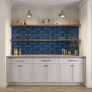 Backsplash bar-featuring a hexagon tile sapphire blue by Mineral Tiles