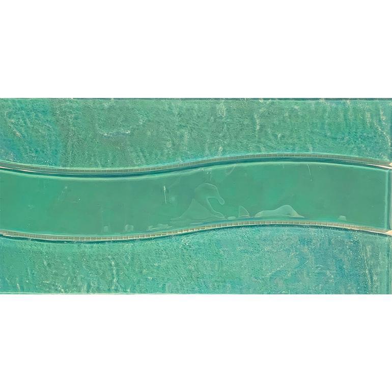 Wave Glass Pool Waterline Tile Aqua 6x12 for swimming pool, spa, bathroom, and kitchen backsplash