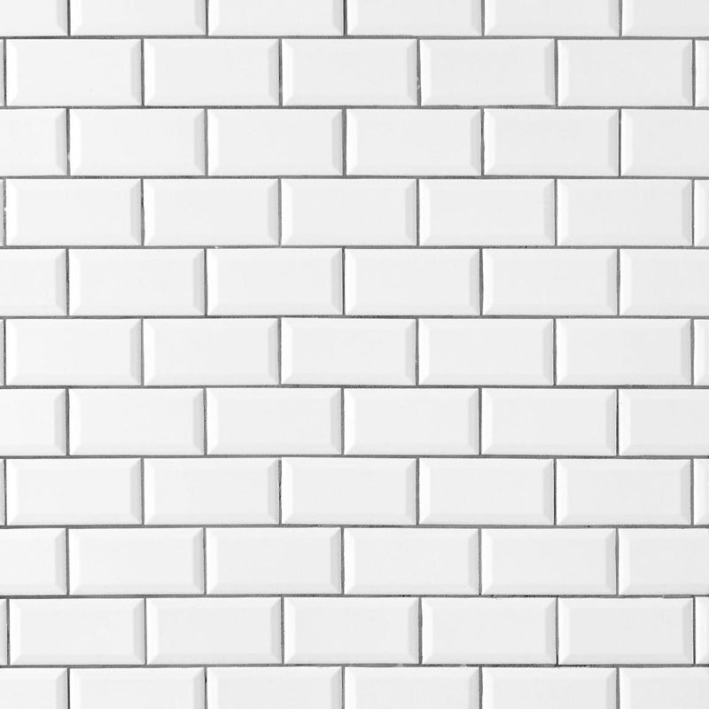 White Subway Porcelain Tile 2x4 Beveled Glossy for kitchen backsplash, bathroom, and shower. 